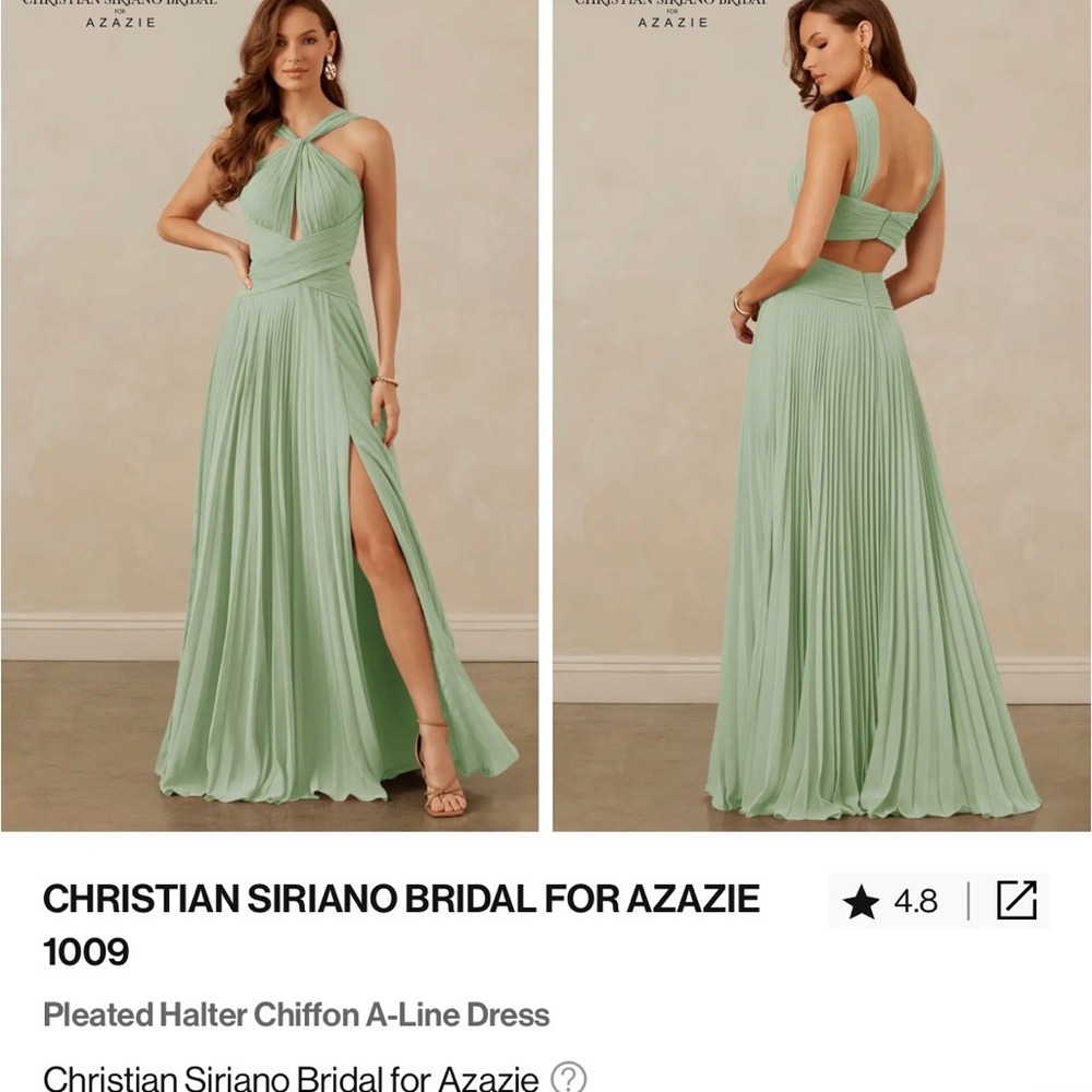 Christian Siriano Mint Backless Pleated Dress